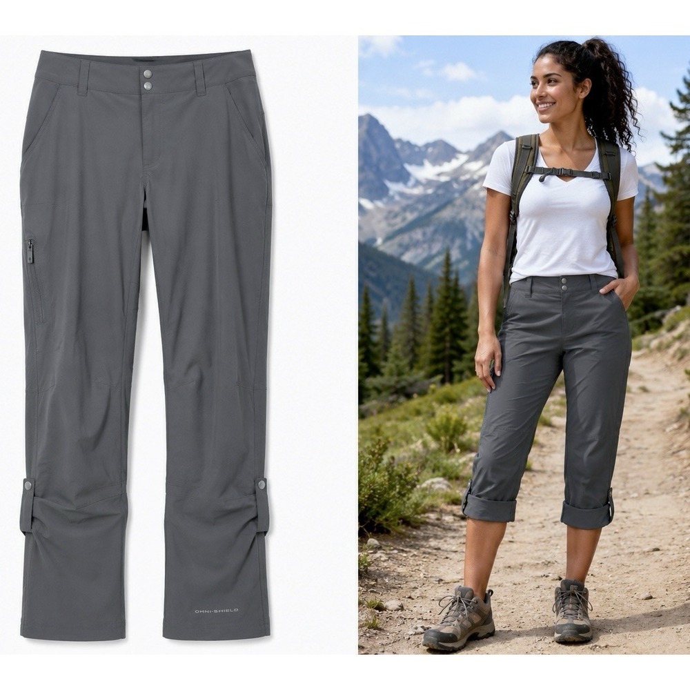 Columbia Omni Shield Roll Up Pants Womens 12 Gray Hiking Travel Stretch